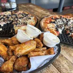 Wings and pizza