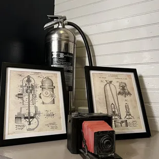 a fire extinguisor and a camera