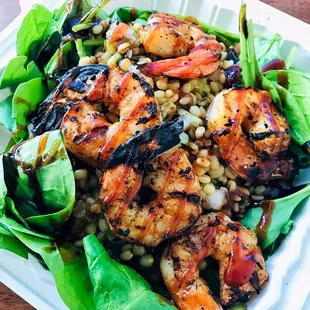Grilled Shrimp -- over Couscous &amp; Spinach Salad