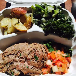 Grilled Skirt Steak - Medium, Roasted Garlic Potatoes and Sautéed Kale
