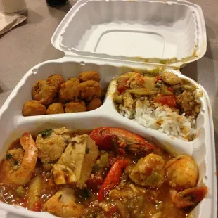Shrimp étouffée, rice and fried okra!!