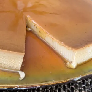 a piece of flan on a plate