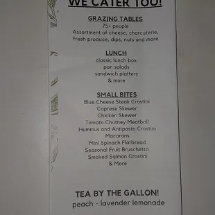 Front view of the menu