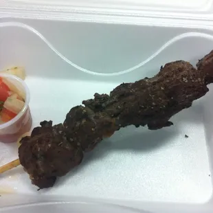 The meat on a stick before it almost killed me.