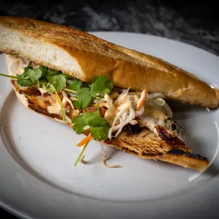 Vietnamese Grilled Chicken Bahn Mi
with pickled Daikon radish, cilantro, and sriracha mayo on a Pittsburgh baguette