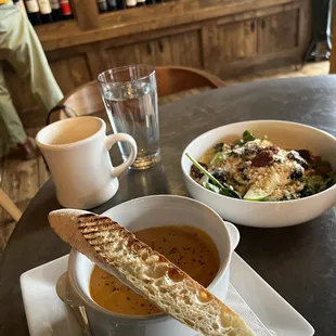 Apple autumn salad and tomato soup
