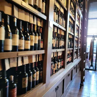 a wall of wine bottles
