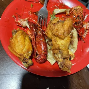 a plate of food with a fork in it