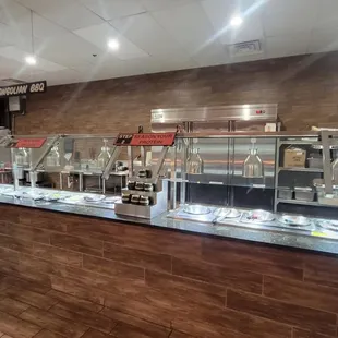 a buffet with a variety of food items