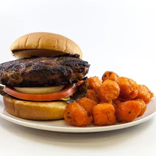 a burger and carrots