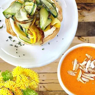 Summer vegetable tart and gazpacho