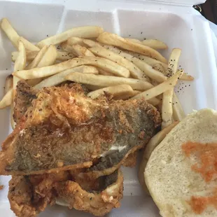 3-4 pieces of fish on the sandwich