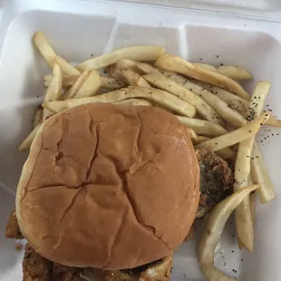 Fish sandwich and fries