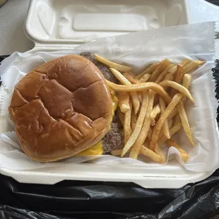 Cheeseburger and fries. Yum!!!