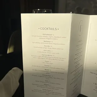 Cocktail menu