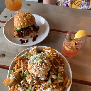Buffalo chicken dip fries &amp; chicken sandwich - given to fly