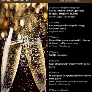 NYE 2023-2024 7-course dinner menu