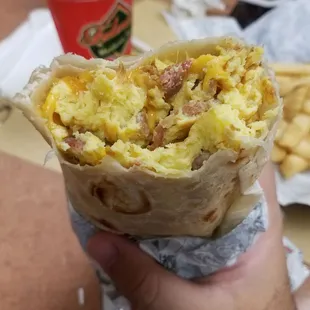 Bacon breakfast burrito without Pico de gallo