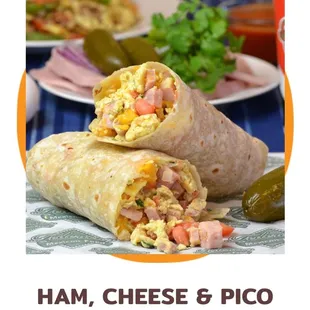 Menu photo of ham, cheese, and egg burrito with Pico. What I got was 80% potato, which wasn&apos;t mentioned in the menu.