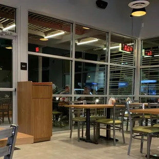 tables and chairs in a restaurant