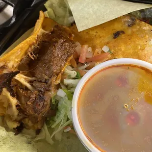 Birria tacos  salas and consomé $12.99 delicious