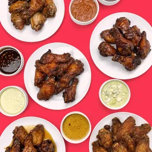chicken wings and dipping sauces