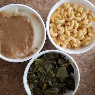 Collard Greens, Mac and Cheese &amp; Mashed Potatoes and Gravy