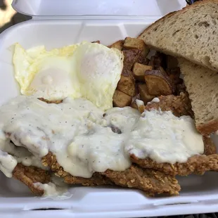 Country fried steak and eggs