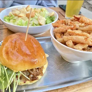 Blue Onion Burger Caesar Salad Sweet Potato Fries