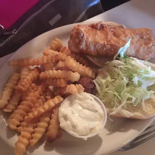 Fried Cod Sandwich with crinkle-cut fries