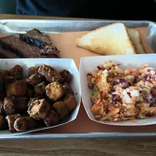 Lunch special sliced brisket and 2 sides. Okra and coleslaw