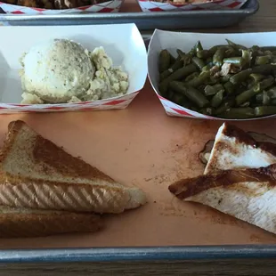 Lunch special smoked turkey potato salad and green beans