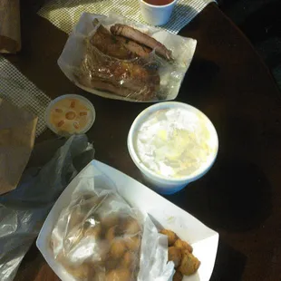 Ribs fried okra and banana pudding