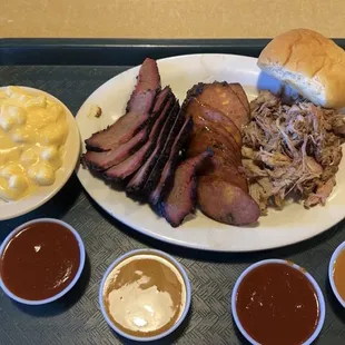 Three Meat Combo: Brisket, Jalapeno Link Sausage, Pulled Pork.