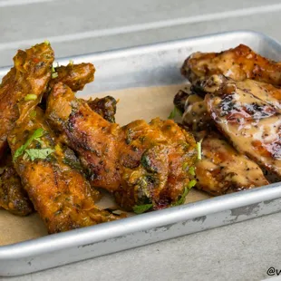 Wings with both Lime-Curry Sauce and Alabama White Gravy