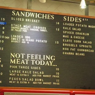 a menu on the wall