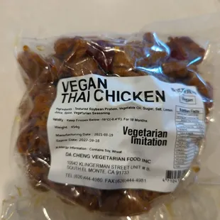 a bag of vegan thai chicken