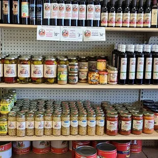 shelves of various types of condiments