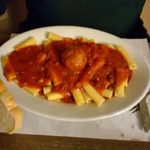 Rigatoni with meat sauce and meatballs