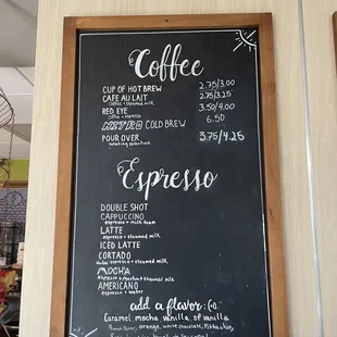 a menu on a blackboard