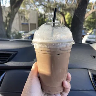 The Floridian latte (orange mocha) with whole milk, espresso and whipped cream.