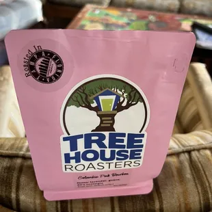 Pink in house roasted coffee called Columbia Pink Bourbon!