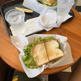 Bottom: Jackhammer on white bread Top: chicken salad croissant