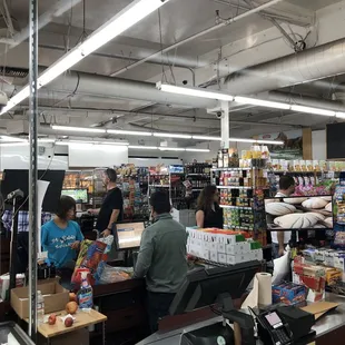 Inside the market at the cash registers