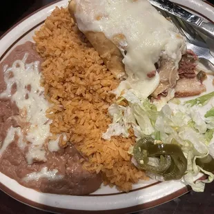 This is a beef Felipe's Famous Chimichanga Especial