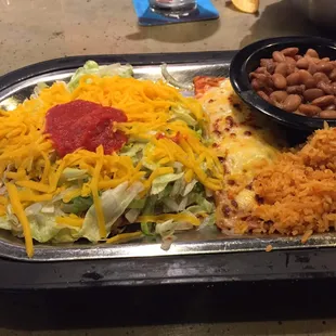 This wasn't on the menu, but I asked for one cheese enchilada and one vegetarian tostada.