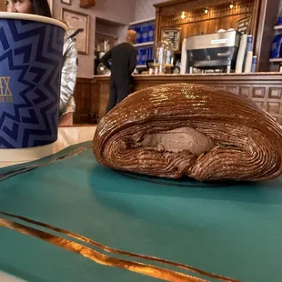 Chocolate pastry and latte