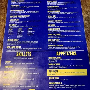 Breakfast menu