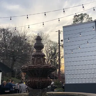 a fountain in a courtyard