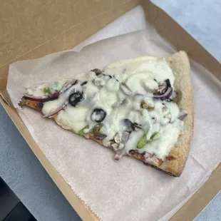 Vegetarian Slice: Mushrooms, Onions, Green Peppers, Fresh Garlic, Green and Black Olives, Extra Cheese